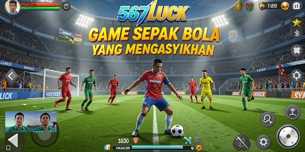 Tangkapan layar gameplay 567LUCK menampilkan momen mendebarkan dalam pertandingan sepak bola.