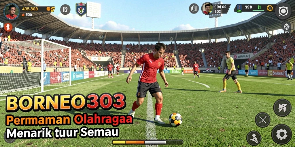 Screenshot utama dari gameplay BORNEO303 yang menunjukkan pertandingan olahraga.