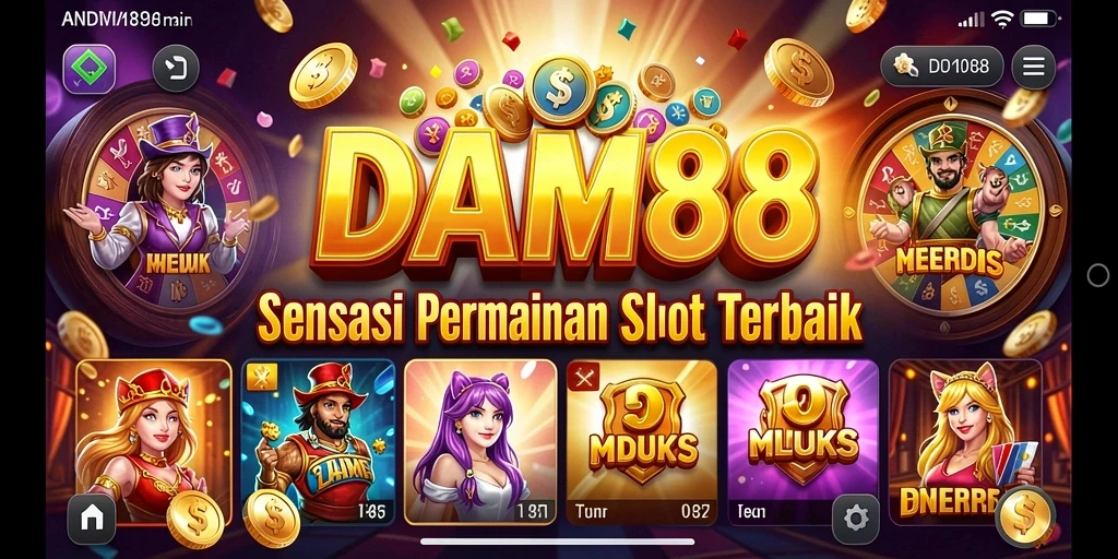 Gameplay menarik dari DAM88 dengan simbol slot berwarna-warni.