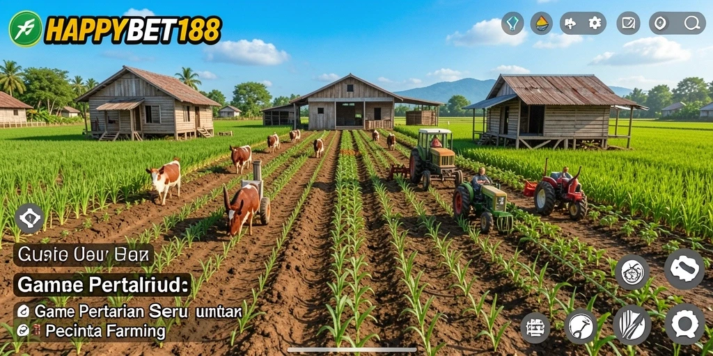 Tampilan gameplay <strong>HAPPYBET188</strong> dengan kebun yang subur dan tanaman yang beragam.