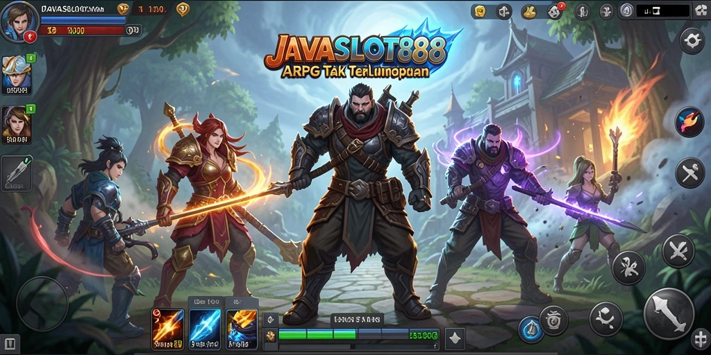 Screenshot gameplay JAVASLOT88 yang menunjukkan pertarungan seru di dunia fantasi.