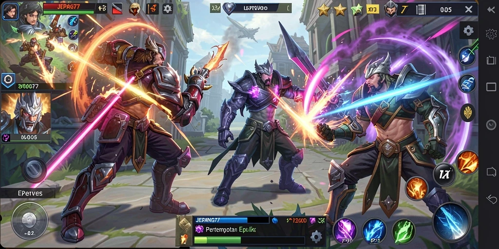 Tampilan aksi seru dalam permainan MOBA JEPANG77.