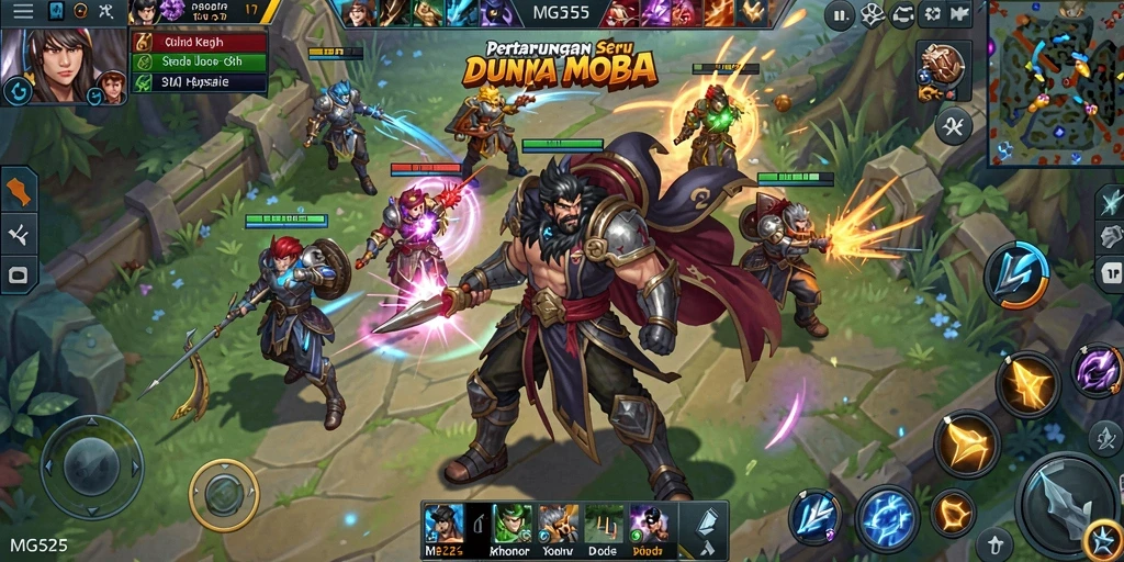 Screenshot utama MG525 menampilkan pertarungan seru di arena MOBA.
