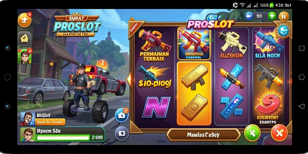 Screenshot PROSLOT menampilkan gameplay slot yang mendebarkan dan menarik.