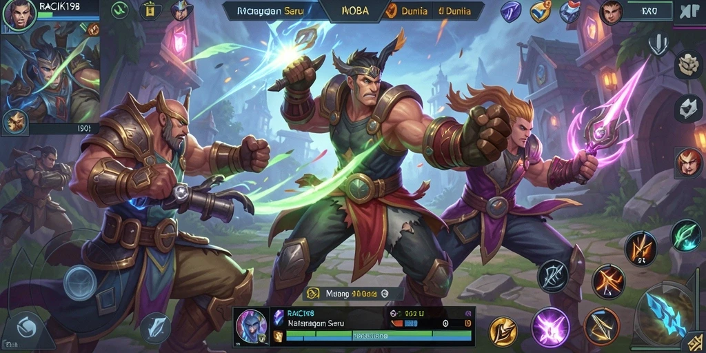 Screenshot gameplay <strong>RACIK198</strong> menunjukkan aksi seru di arena pertarungan MOBA.