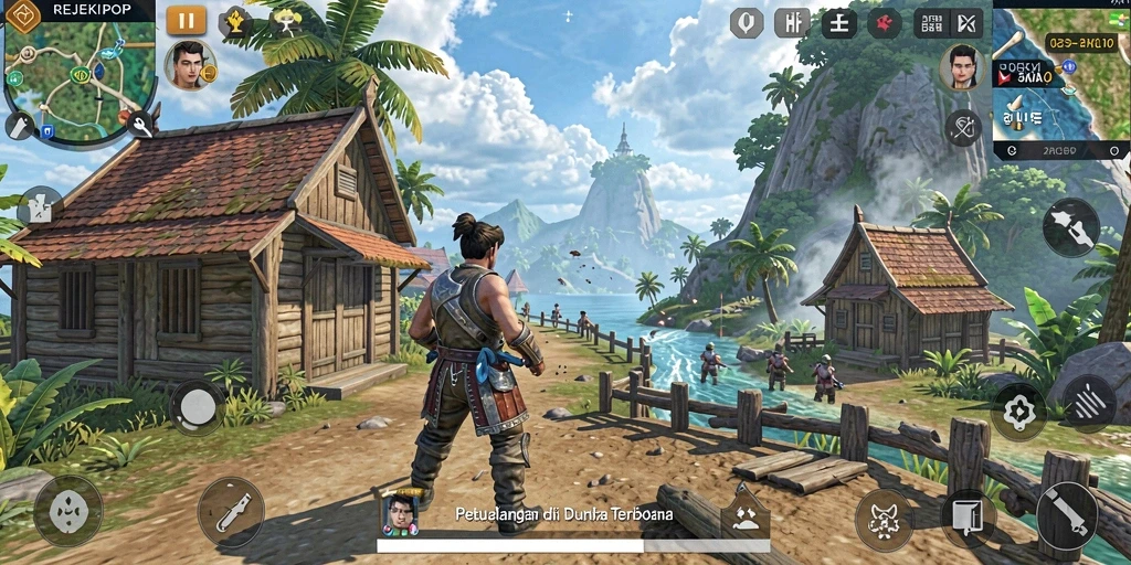 Tampilan gameplay REJEKIPOP yang menakjubkan di dunia terbuka.