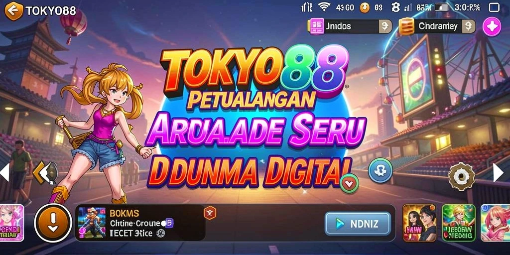 Tampilan gameplay seru di TOKYO88 dengan karakter dan rintangan berwarna-warni.