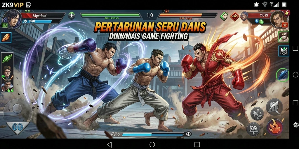 Tangkapan layar ZK9VIP menampilkan aksi pertarungan mendebarkan dengan karakter unik.
